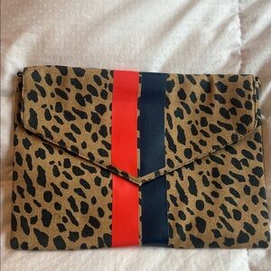 Stella & Dot Leopard Print Clutch with Red and Black Stripes